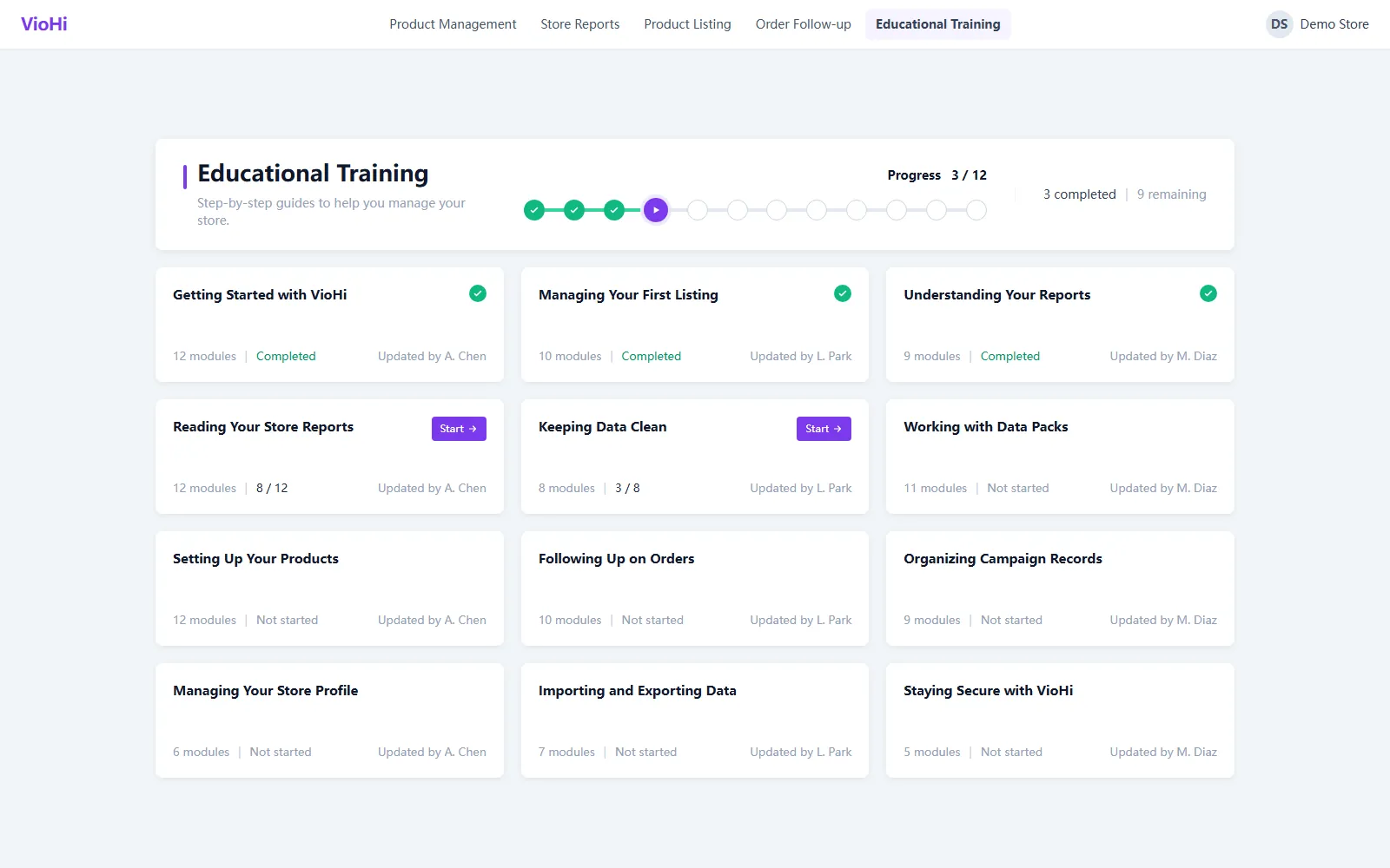 VioHi in-app guides screen